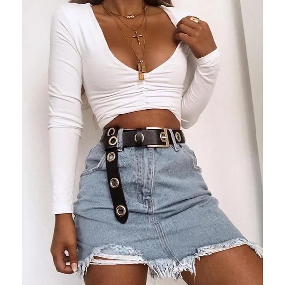 Tiger Mist Nikita Denim Mini Skirt High Waist Distressed New Tags Small - Picture 1 of 4